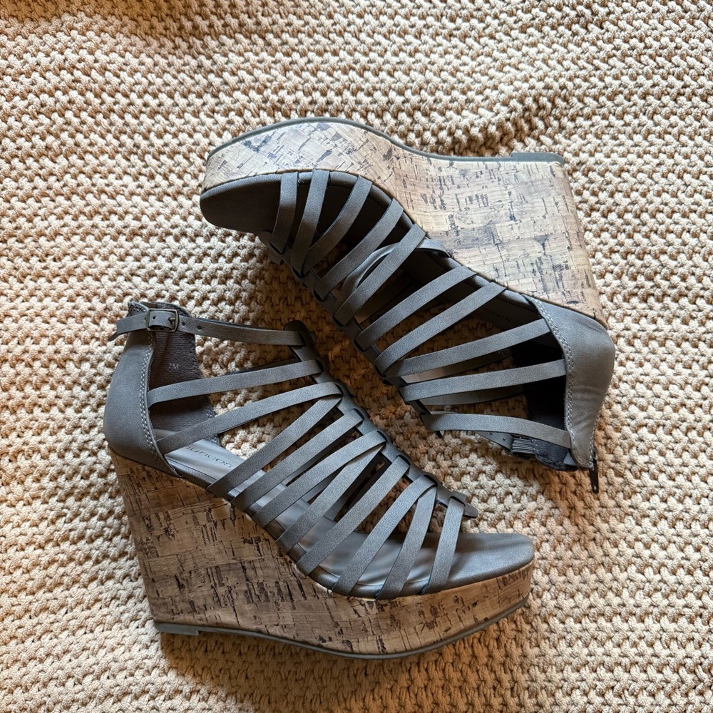 Maurices Gray/Brown Strappy Wedge Sandals